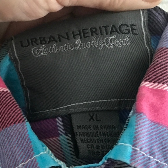 Urban Heritage Men’s Button down Plaid Blue/pink/purple skater Size XL - Picture 4 of 7